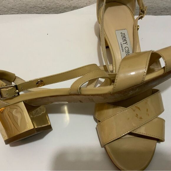 Jimmy Choo Nude Patent Leather "Merit" Sandals Size 39 - Picture 5 of 11